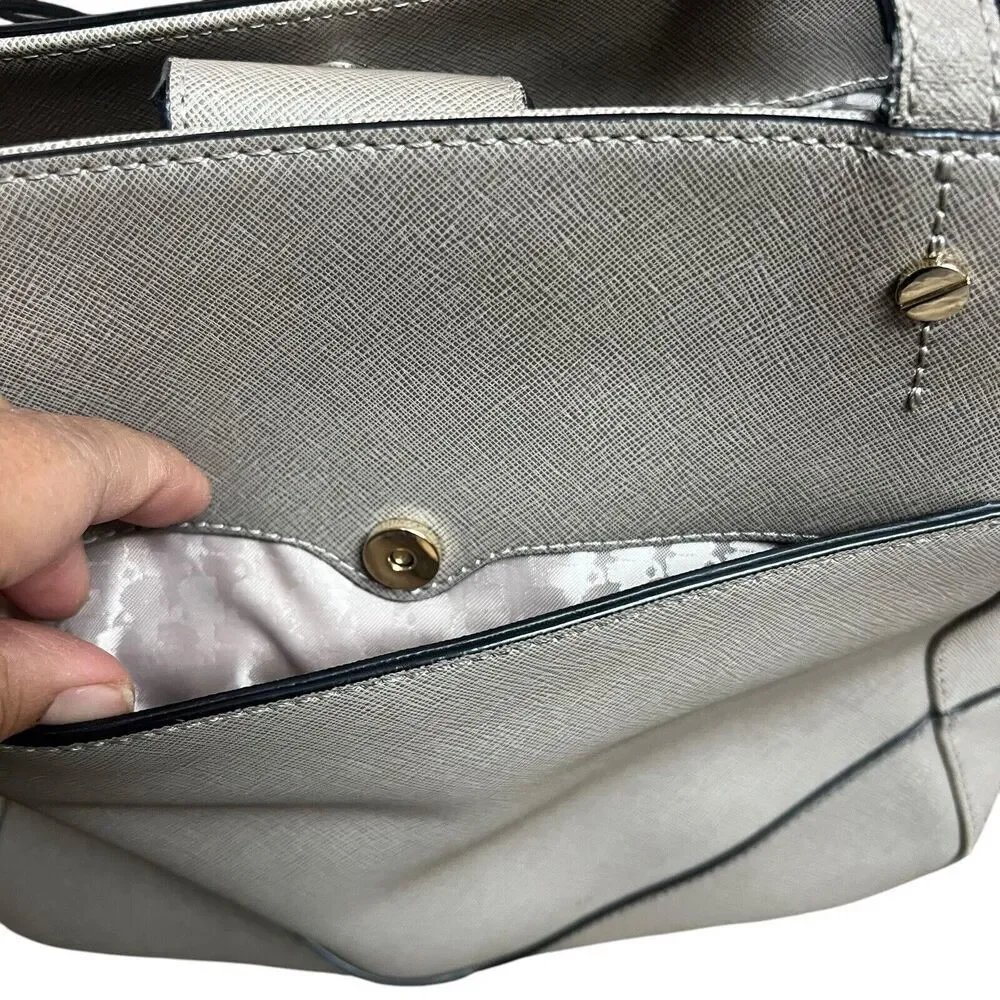 Karl Lagerfeld Paris Taupe Gray Saffiano Leather Satchel Double Handles